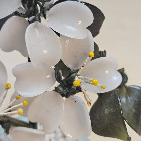 Rare VTG Chinese Art Glass Bonsai Tree Sculpture White Quince Flowers in Pot - Picture 2 of 7